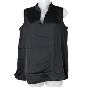 Anne Klein Womens Small Black Sleeveless V-Neck Top Pullover Sheer NWT